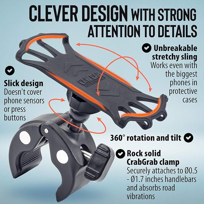 Upgraded 2025 Bicycle & Motorcycle Phone Mount - The Most Secure & Reliable Bike Phone Holder for iPhone, Samsung or Any Smartphone. Stress-Resistant & Highly Adjustable. x10 to Safeness & Comfort