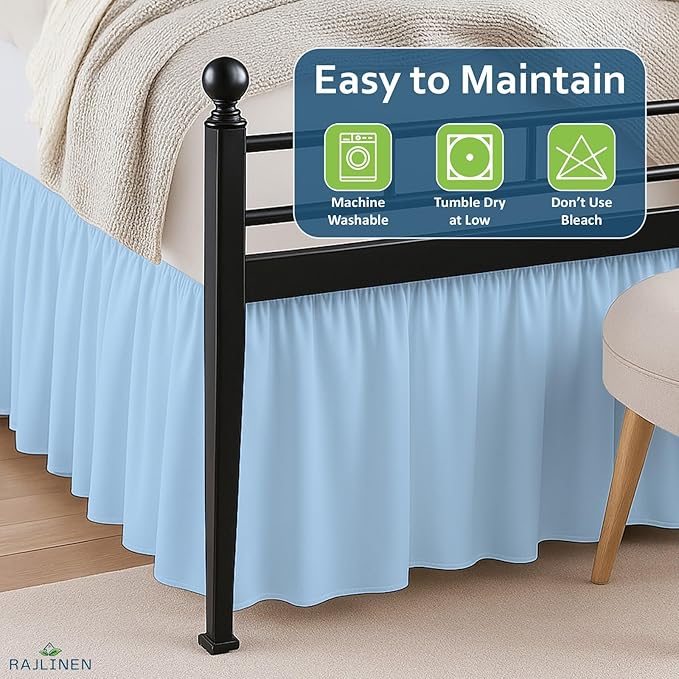 Rajlinen Ruffled Bed Skirt Twin XL, 8 Inch Drop Dust Ruffle with Split Corners, 100% Microfiber Bedskirt with Platform, Three-Sided Coverage Ruffled Gathering Design, Light Blue