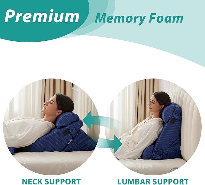 Bedluxe Adjustable 4pcs Bed Wedge Pillow Set, Memory Foam Wedges Pillow Post Surgery for Back, Neck, Leg Pain Relief, Pillows Wedge for Sleeping, Sitting up in Bed, Acid Reflux and GERD, Navy Blue