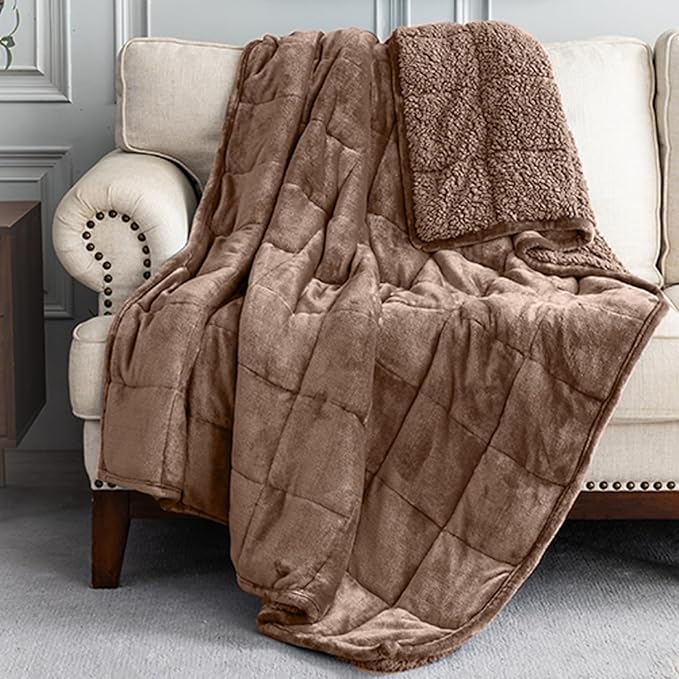 Uttermara Sherpa Fleece Weighted Blanket 12 lbs for Adults, Unicolor Ultra-Soft Fleece and Sherpa, Dual Sided Cozy Plush Blanket for Sofa Bed, 48 x 72 inches, Brown