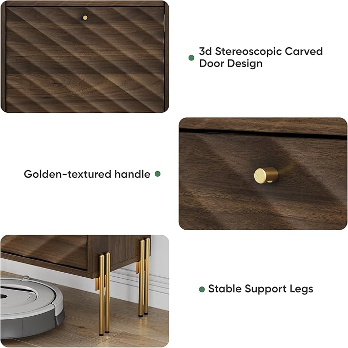 Shoe Storage Cabinet with Textured Diagonal Lines Doors 2 Flip Drawers, Walnut Narrow Shoe Cabinet Storage for Entryway, Freestanding Shoe Organizer Cabinet, Slim Shoe Rack Cabinet