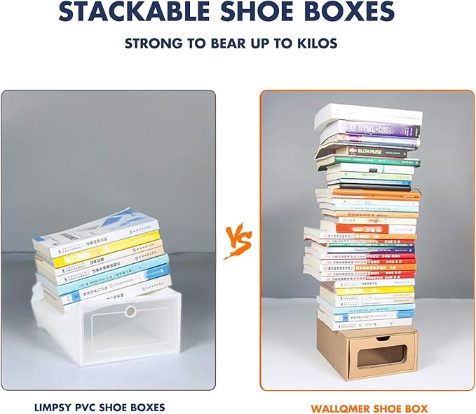 Shoe Boxes Cardboard, 12 Pack, Big Size, Waterproof, Heavy Duty, Stackable Shoe Storage Boxes, with Marking Labels, Transparent Window, 13.8" L x 9.3" W x 5.3" H