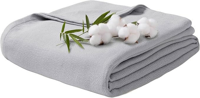 Queen Size Blanket, 70% Rayon (Derived from Bamboo) and 30% Cotton, Lightweight Jacquard Weave, Breathable and Soft Summer Blanket for Bed or Couch, 90” x 90”, Grey