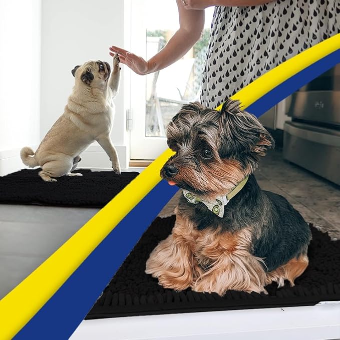 Muddy Mat® AS-SEEN-ON-TV Highly Absorbent Microfiber Door Mat and Pet Rug, Non Slip Thick Washable Area and Bath Mat Soft Chenille for Kitchen Bathroom Bedroom Indoor and Outdoor - Black 5ft x 7ft