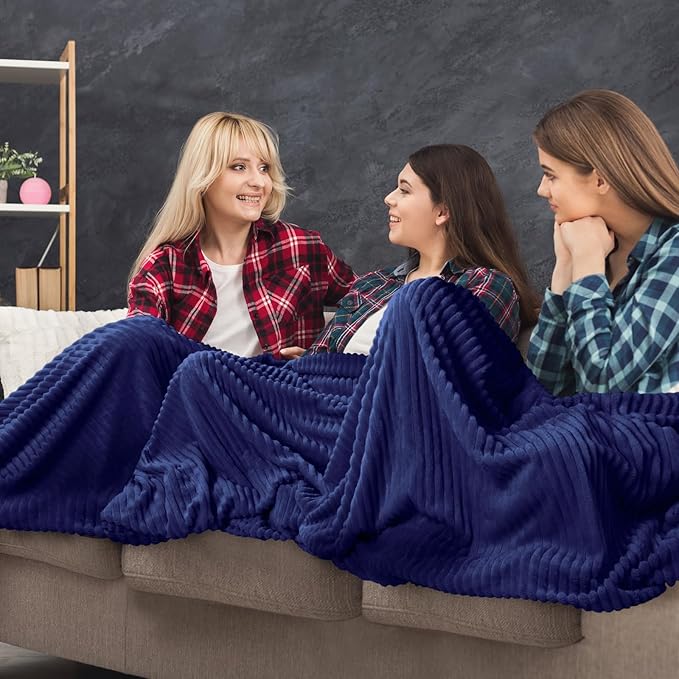 Buryeah 12 Pcs Flannel Throw Blanket Bulk 50 x 60 in Sleepover Blanket Outdoor Wedding Throw Lightweight, Oeko-tex Standard 100 Certified for Sofa Homeless Gifts (Navy)