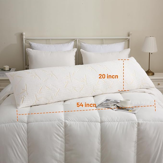 Full Body Pillow with Removable Pillowcase for Adults,（Memory Foam Filling）（Long Pillow for Side Sleepers） （Fluffy and Firm）（Adjustable Filling）（20×54 Inch，Gold）