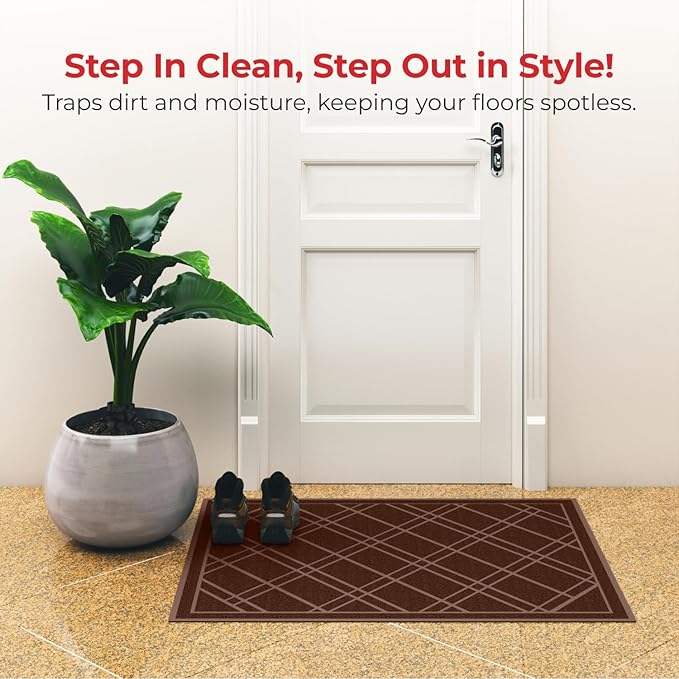 SlipToGrip Universal Door Mat, Plaid Design - Brown, 42 x 35 - Anti Slip, Durable and Washable, Outdoor, Indoor Floor Welcome Mat - Patio, Front Door, Dust Absorbent