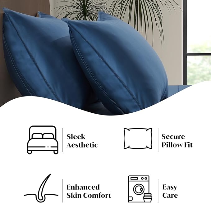 Full Size Sheet Set | 100% Viscose | Organically Grown | Ultra Soft | Cooling Sheets for Hot Sleepers | 17" Deep Pocket [Midnight Blue]