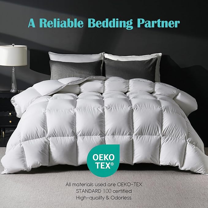 Goose Feather Down Fiber Comforter Full Size, 100% Cotton Cover Ultra Soft Fluffy Duvet Insert Full, All Season Luxurious Hotel Bedding Comforter, White 82"x86"