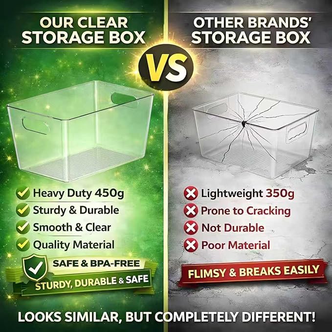 Set of 8 Clear Plastic Storage Bins, 6 Large +2 Small Pantry Organizers and Storage Containers for Kitchen Organization, Home Storage Essentials for Office, Closet, Garage, Freezer& Bathroom