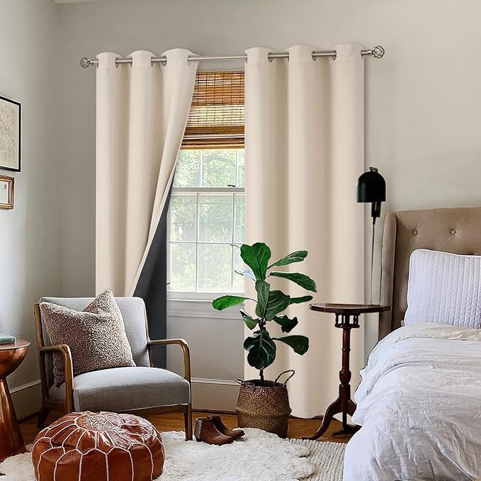 BGment Thermal Insulated 100% Blackout Curtains 84 Inch Length 2 Panels, Total Light Blocking Curtains for Bedroom, Grommet Window Drapes with Thick Black Liner, 38 Inch Wide Each Panel, Champagne