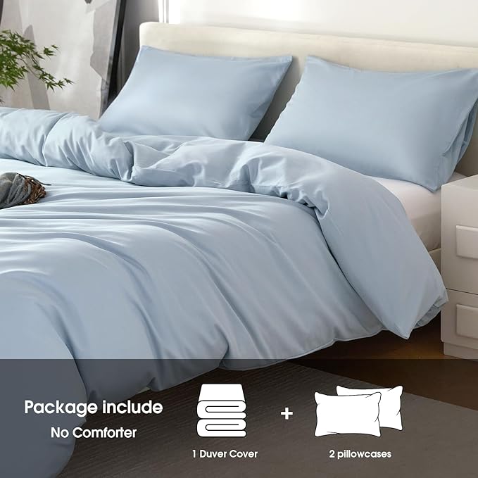 Duvet Cover King,100% Egyptian Cotton Duvet Cover Set,1600 Thread Count Feel Super Soft Comfortable Chic Lightweight 3 PCs Home Bedding Set (Light Blue,104''x90'')