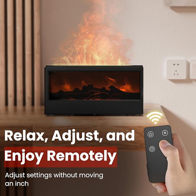 Fireplace Flame Diffuser Air Humidifier, Essential Oil Diffuser with 7 Colors Light & Timer, Auto-Off Ultrasonic Cool Mist Aroma Humidifier for Home, Bedroom, Office, Yoga(Black)
