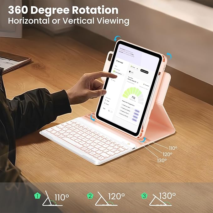 Magnetic Keyboard Case for iPad Air 5th 4th Generation 10.9 inch Pro 11 1st/2nd/3rd/4th, 7 Color Backlight BT Keyboard Folio with Pencil Holder 2022 2021 2020 2018 (Pink)