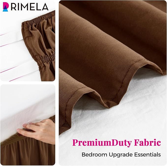 RIMELA Bed Skirt King Size 15 Inch Drop, Elastic Bed Skirting for Bed Base and Frame, Bedding Dust Ruffle Easy to Install, Wrap Around Adjustable Bedskirt, Chocolate Brown