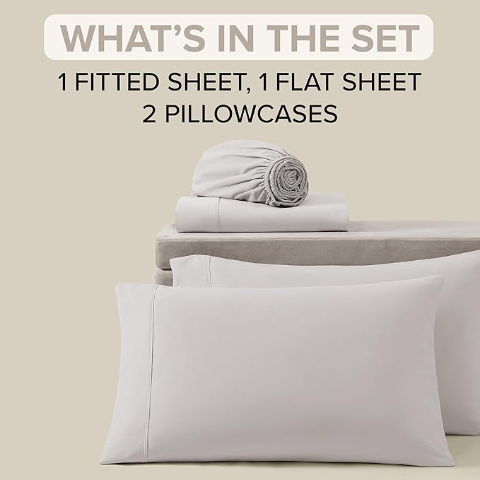 UGG Full XL Sheet Set 4-Piece Luxury Cooling Sheets Deep Pockets Premium Bedding with 2 Pillow Shams Machine Washable, for Dorm Essentials & College Bedding, Full XL, Stone Grey (Hedi)