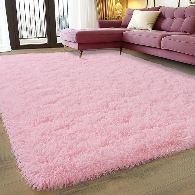 8x10 Area Rugs for Living Room, Large Pink Fluffy Rugs for Bedroom Girls Kids Room Dorm Home Decor, Soft Fuzzy Shaggy Shag Carpet Rug