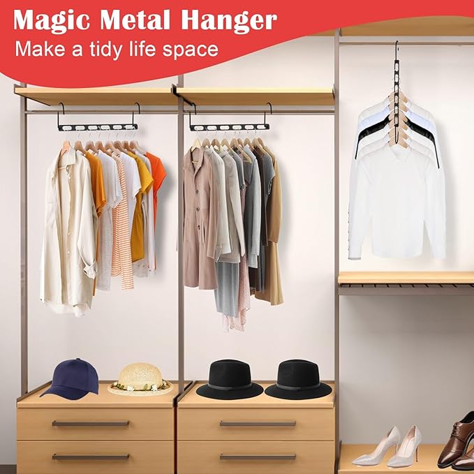 12 Pack Space Saving Hangers for Clothes, Collapsible Metal Hangers Organizer, Clothes Space Savers, Closet Organizers and Storage, Dorm Room Essentials, Black