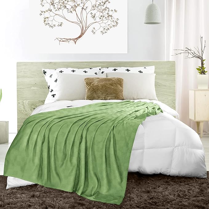 Avalon Bedding 100% Cotton Blankets King Size Thermal Blanket (108"x90") - Perfect Cotton Blanket King Size for Layering Bed in Any Season - Cotton Blankets for Bed (Green)