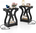 Giantex Narrow End Tables with Charging Station Set of 2, Wood Sofa Side Tables with Open Storage Shelves, Bedside Tables with USB Ports & Outlets, Modern Nightstands for Living Room, Bedroom, Black