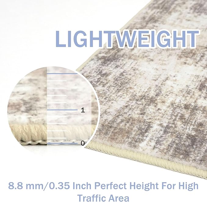 IOHOUZE Abstract Runner Rug 3x8 Ft Washable Runners for Hallways, Non Slip Kitchen Runner Printed Faux Wool Entryway Runner Indoor, Modern Abstract Floor Carpet for Hall Kitchen Bedroom, Beige Brown