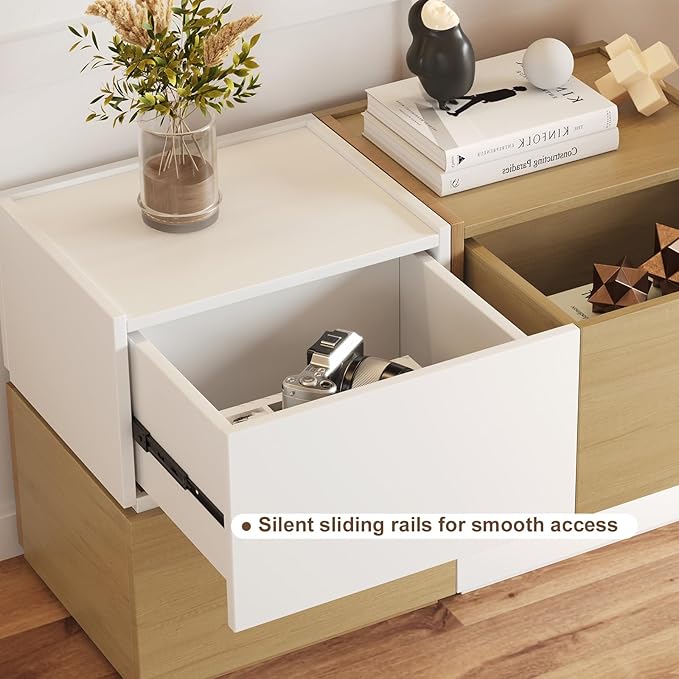 Stackable Storage Drawers, Wooden Drawer Storage Organizer, End Table with Wooden Drawers, Small Storage Cabinet, Modular Design, Available in 2 Sizes for Versatile Use White Small Set 1
