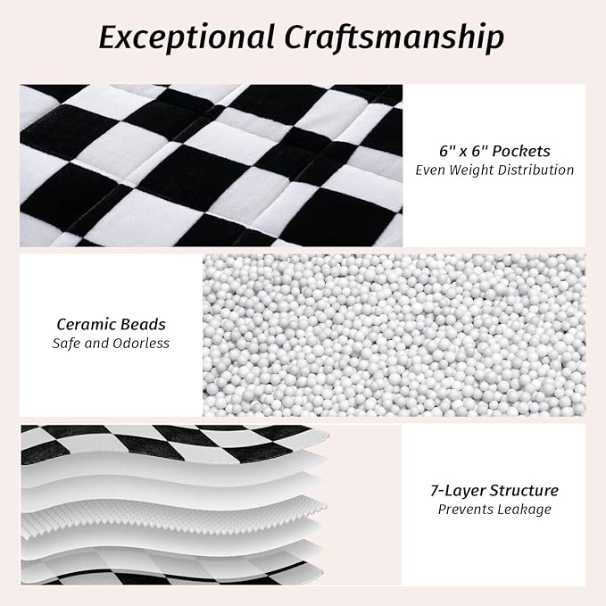 Wemore Flannel Fleece Weighted Blanket for Adult Queen Size 20 lbs, Dual Sided Luxurious Checkerboard Grid Heavy Blankets, Ultra Soft Throw Blanket, Plaid Black, 60 x 80 inches