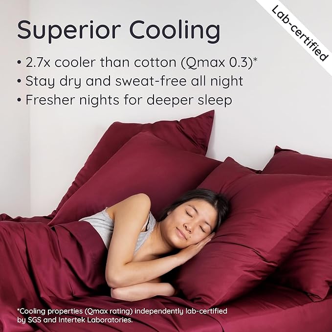 Bambaw 100% Viscose Derived from Bamboo King Size Sheet Set - 4pcs Super Soft & Cooling Sheets, Luxury Sheets King Size Deep Pocket, Fits Up to 16'' Mattresses with Elastic Corner Straps (Burgundy)