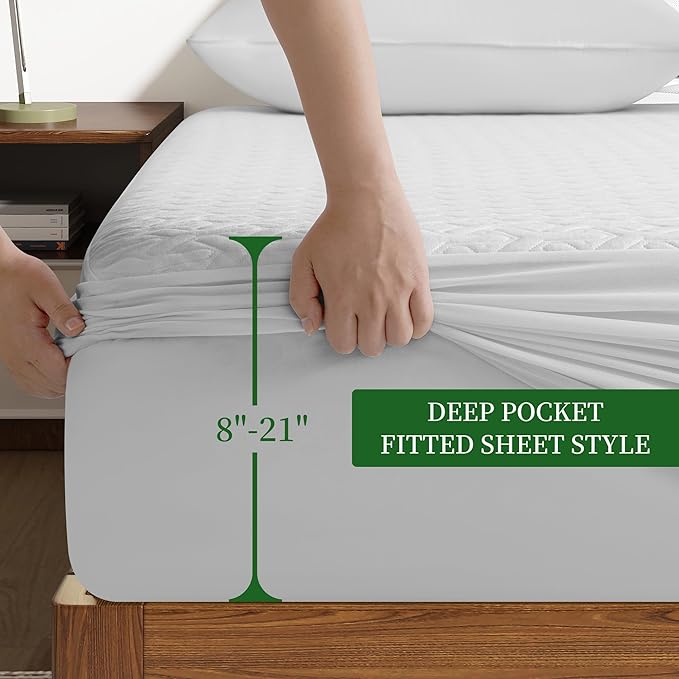 Premium 100% Waterproof Queen Mattress Protector NH Cooling Soft Bed Mattress Cover 5D Tech Breathable 8-21" Deep Pocket Vinyl-Free Noiseless Anti Slip and Wear-Resistant(3-in-1,Queen)