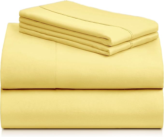 LuxClub 4 PC Sheet Set Bed Sheets Deep Pockets 16" Eco Friendly Wrinkle Free Cooling Machine Washable Hotel Bedding Silky Soft - Lemon Full