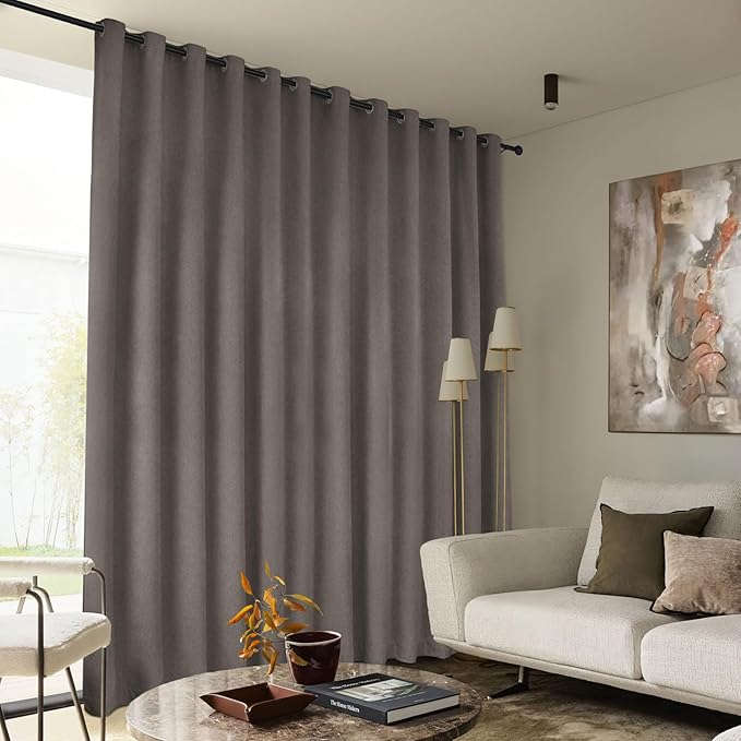 Macochico 100% Blackout Curtains Thermal Insulated Noise Reducing Chenille Curtains for Hotel Auditorium Bedroom Living Room Grommet Stone Grey Curtains with Tieback Classic 52" Wx84 L 1 Panel