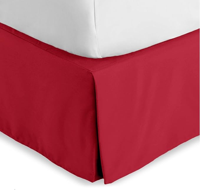 Bare Home Queen Bed Skirt - 15-Inch Tailored Drop Easy Fit - Bed Skirt for Queen Beds - Center & Corner Pleats (Queen, Red)