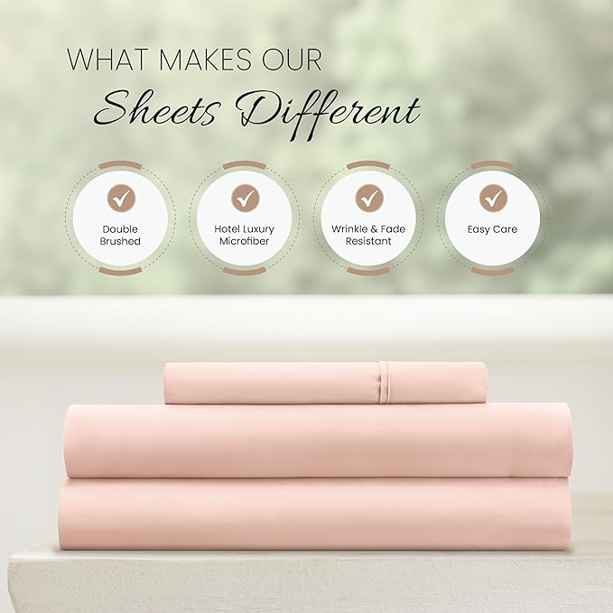 Linen Market Bed Sheets for Twin Size Bed (Blush) - Sleep Better Than Ever with These Soft and Cooling Twin Sheets - Deep Pocket Fits 16" Thick Beds - 3 Piece Twin Sheet Set
