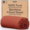 Bambaw 100% Viscose Derived from Bamboo Full Fitted Sheet Size, 15’’ Deep Pocket Full Fitted Sheets Only with Corner Straps, Cooling & Breathable (Terracotta)