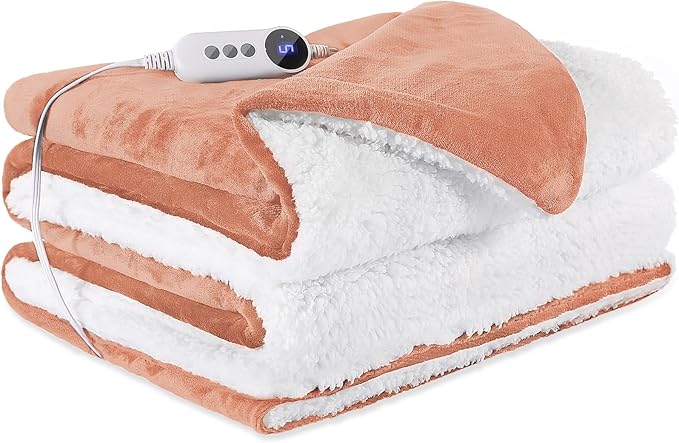 Heated Blanket 72"x84" Full Size, Dual-Sided with Soft Flannel & Sherpa Fabric, Electric Blanket with 9 Heating Levels & 2-10 Hours Auto Off, Machine Washable, Light Coral Pink