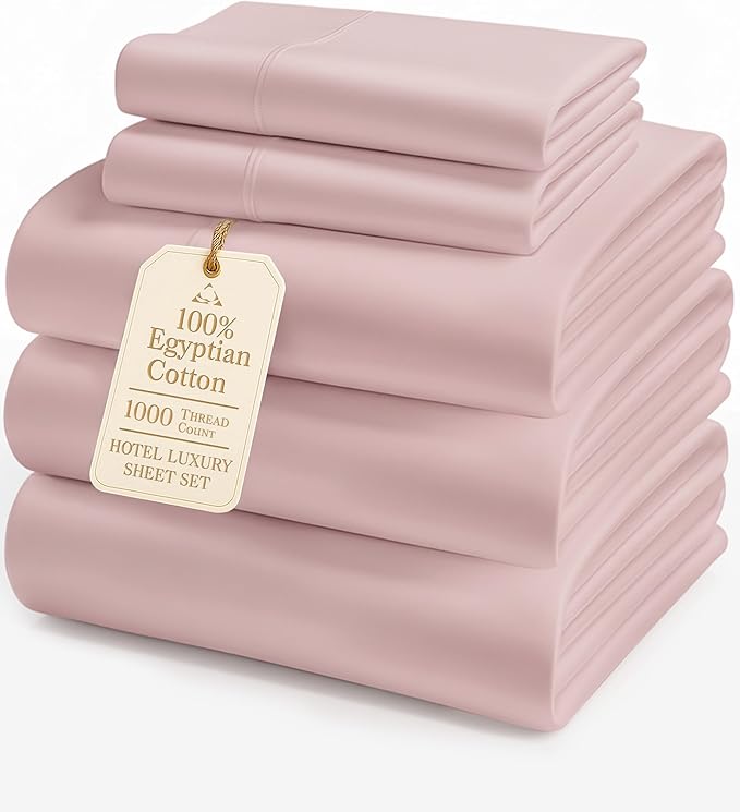 LANE LINEN 100% Cotton Split King Bedding Set for Adjustable Beds - 1000 Thread Count, Fully Elasticized Reinforced 15" Extra Deep Pocket Split King Sheets, Sateen Weave for Silky Finish - Sepia Rose