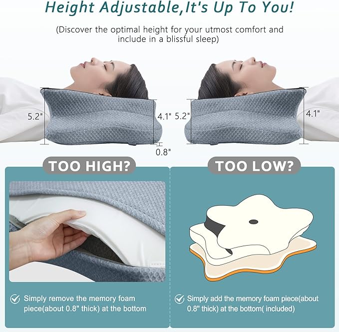 Cervical Neck Pillow for Pain Relief Sleeping, Contour Memory Foam Pillow, Ergonomic Side Sleeper Pillow for Adults, Orthopedic Neck Support Pillow for Back Stomach Sleepers-King Size