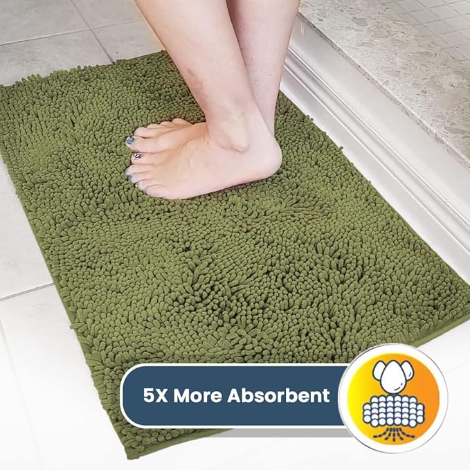 Muddy Mat® | Super Absorbent Door Mat Indoor, Microfiber Quick Dry Chenille Entryway Rug, Non-Slip Front Door Mat, Indoor Mats for Entryway, Machine Washable Pet Rug, Army Green 48"x60"
