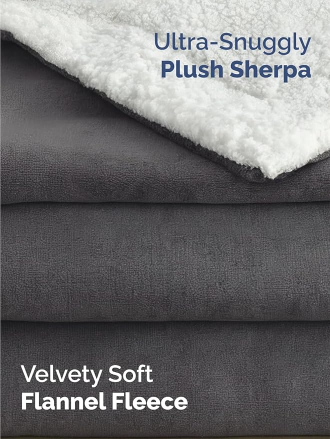 Sherpa Fleece Blanket Twin Size - Reversible Sherpa Fleece Twin Blanket - Super Soft Double Sided for Bed, Sofa, Couch - Thick, Warm, and Plush - Luxurious Bedding for Winter - Dark Grey, 60" x 80"