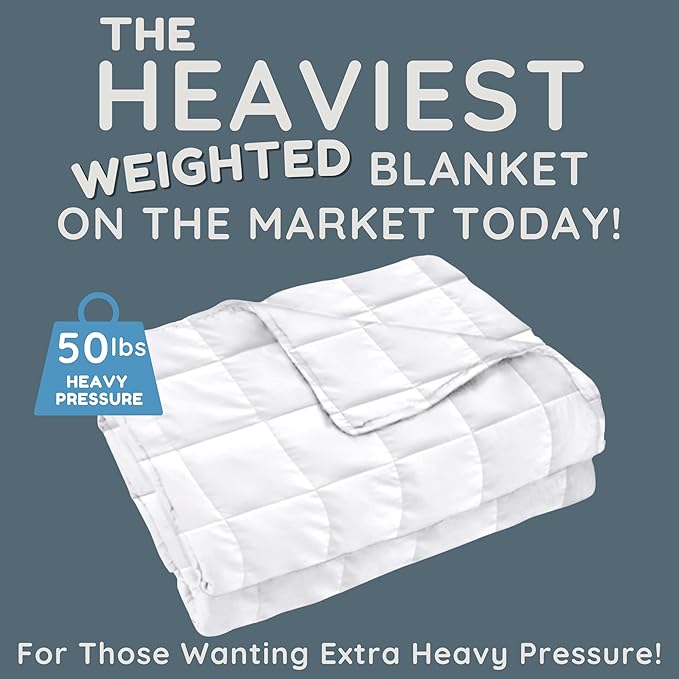 HomeSmart 50 lbs Weighted Blanket King Size, The Heaviest Weighted Blanket, Breathable Soft Fabric, Fits California King Beds, Very Heavy, White