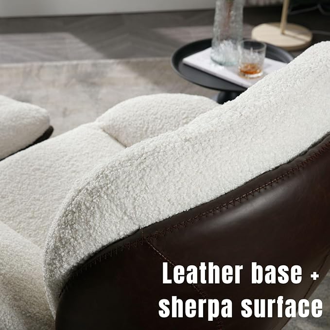 ZHENGHAO Swivel Accent Chair with Ottoman, Mid Century Modern Faux Fur Lounge Chair with footrest, Comfy Fluffy Armchair with 360° Metal Base for Reading/Living Room/Bedroom, White