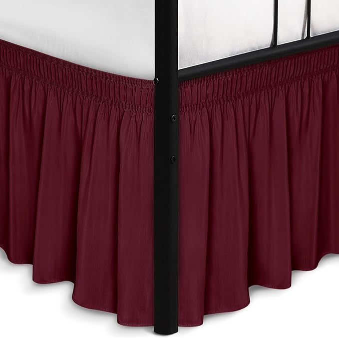 Biscaynebay Wrap Around Bed Skirts with Split Corners for King Beds 14" Drop, Burgundy Elastic Dust Ruffles Adjustable Easy Fit Wrinkle & Fade Resistant Silky Luxurious Fabric Machine Washable