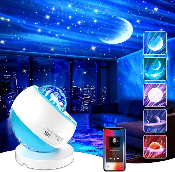 Northern Lights Projector Galaxy Projector for Bedroom, 3 HD projection lenses,16-Color Moon Light,USD&Bluetooth Speaker Str Projector Galaxy Lights, Ambient Lighting,Lights for Bedroom Gifts for Boys