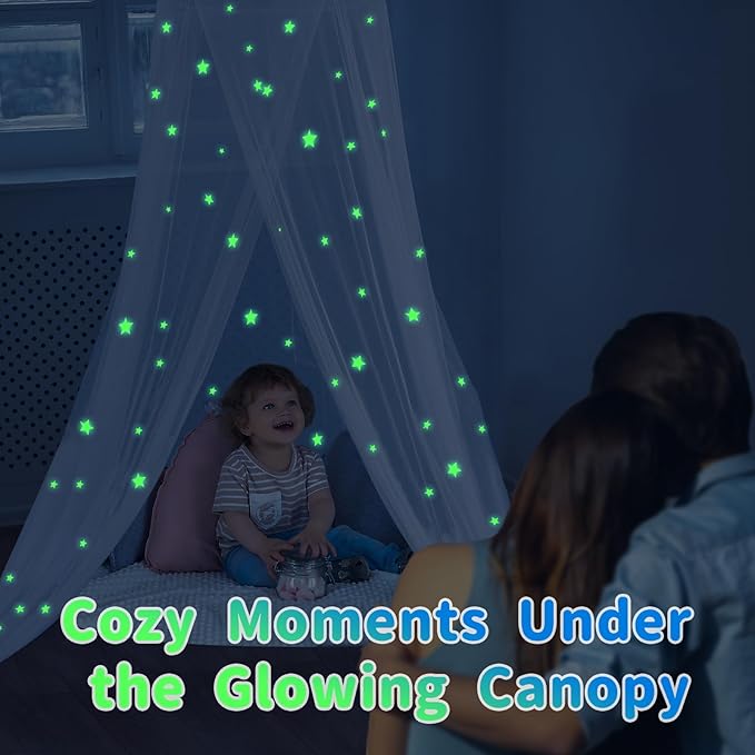 South to East Bed Canopy for Girls with Glowing Stars, Princess Canopy Bed Curtains for Kids, Starry Net Canopy for Girls Room Decor, Kids Bed Canopy for Single, Twin, Full, Queen Size Bed