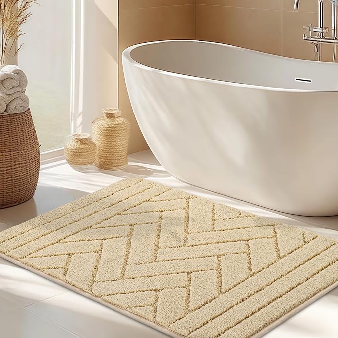 hicorfe Indoor Doormat,Front Back Door Mat Rubber Backing Non Slip Door Mats 20"x31.5" Absorbent Resist Dirt Entrance Doormat Inside Floor Mats for Entryway Washable Low-Profile(Cream Yellow)