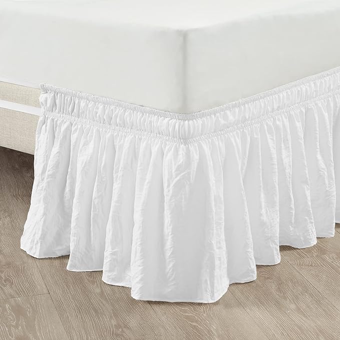 Lush Decor Ruched Ruffle Elastic Easy Wrap Around Bed Skirt Single Queen/King/Cal King White - Queen Bed Skirt - Dust Ruffle - Gray Bedskirts
