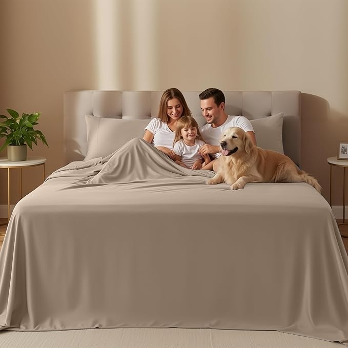 Utopia Bedding Queen Sheet Set – 4 Piece Bed Sheets for Queen Size Bed, Soft and Breathable Microfiber, Includes 1 Fitted Sheet, 1 Flat Sheet and 2 Pillowcases (Beige)