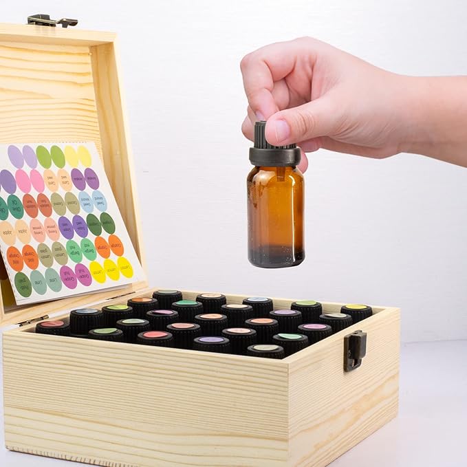 Essential Oil Storage Box Wooden Essential Oils Display Organizer Stand Holder for 15 ml Bottles Nail Polish Collection. 25 slots (Type A)