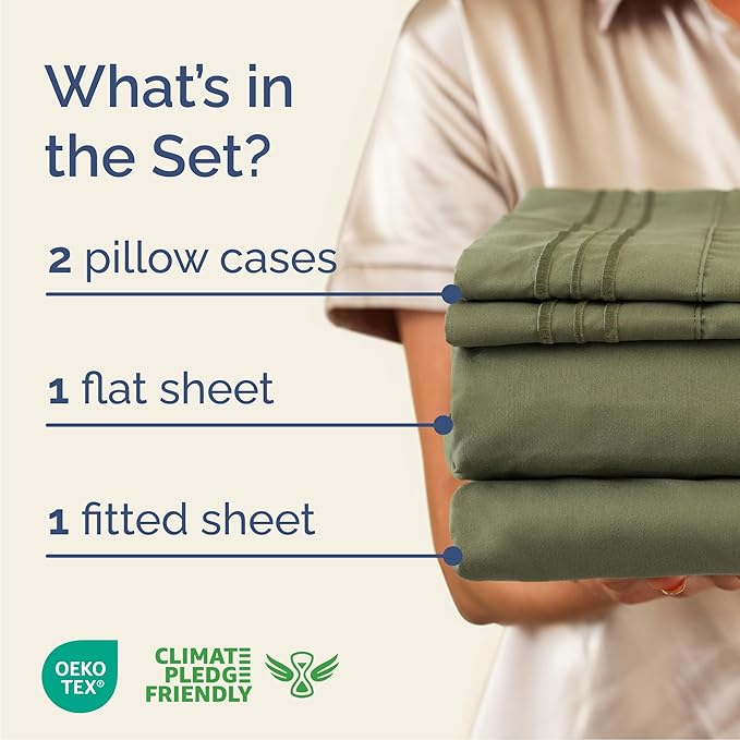 Cal King Size 4 Piece Sheet Set - Comfy Breathable & Cooling Bed Sheets Set - Hotel Luxury Bedding for Women, Men, Kids, Teens, Boys & Girls - Deep Pockets, Soft, Wrinkle Free - Oeko-Tex - Sage Green
