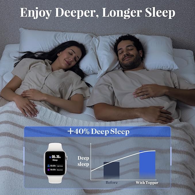 OhGeni Cooling 4 inch Dual Layer Full Mattress Topper, 2 inch Cooling Gel Memory Foam, 2 inch Down Alternative Pillow Top Pad, Mattresses Cover for Bed, Medium Support, Fits 6”-19” Deep Pocket